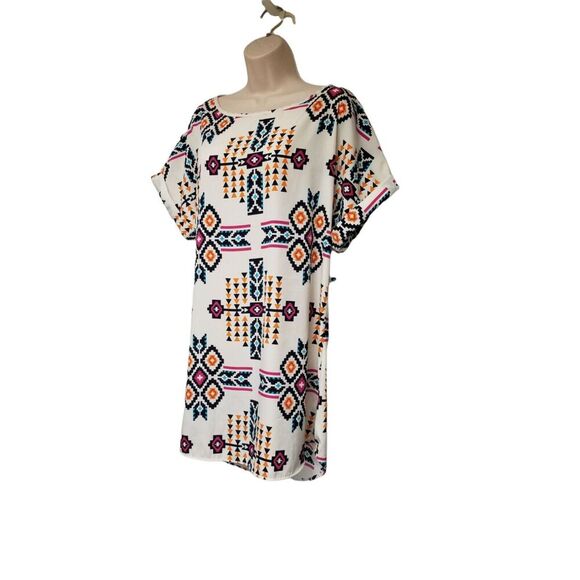 Audition Fashions Round Neck Short Sleeve Multi-Color Casual Shirt Dress Size L - Picture 2 of 10